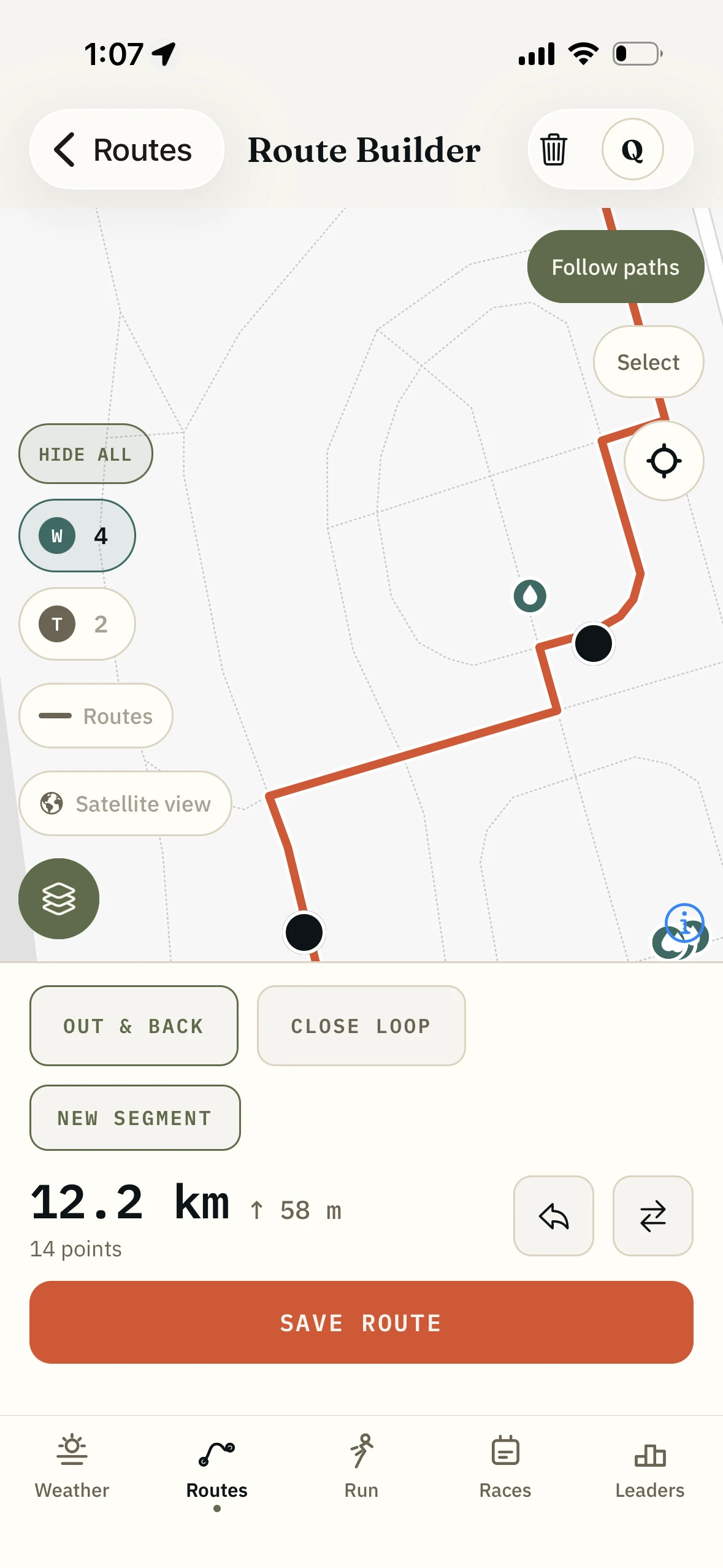 Run With Me Seoul Route Builder with a 12.2 kilometre route snapped to paths