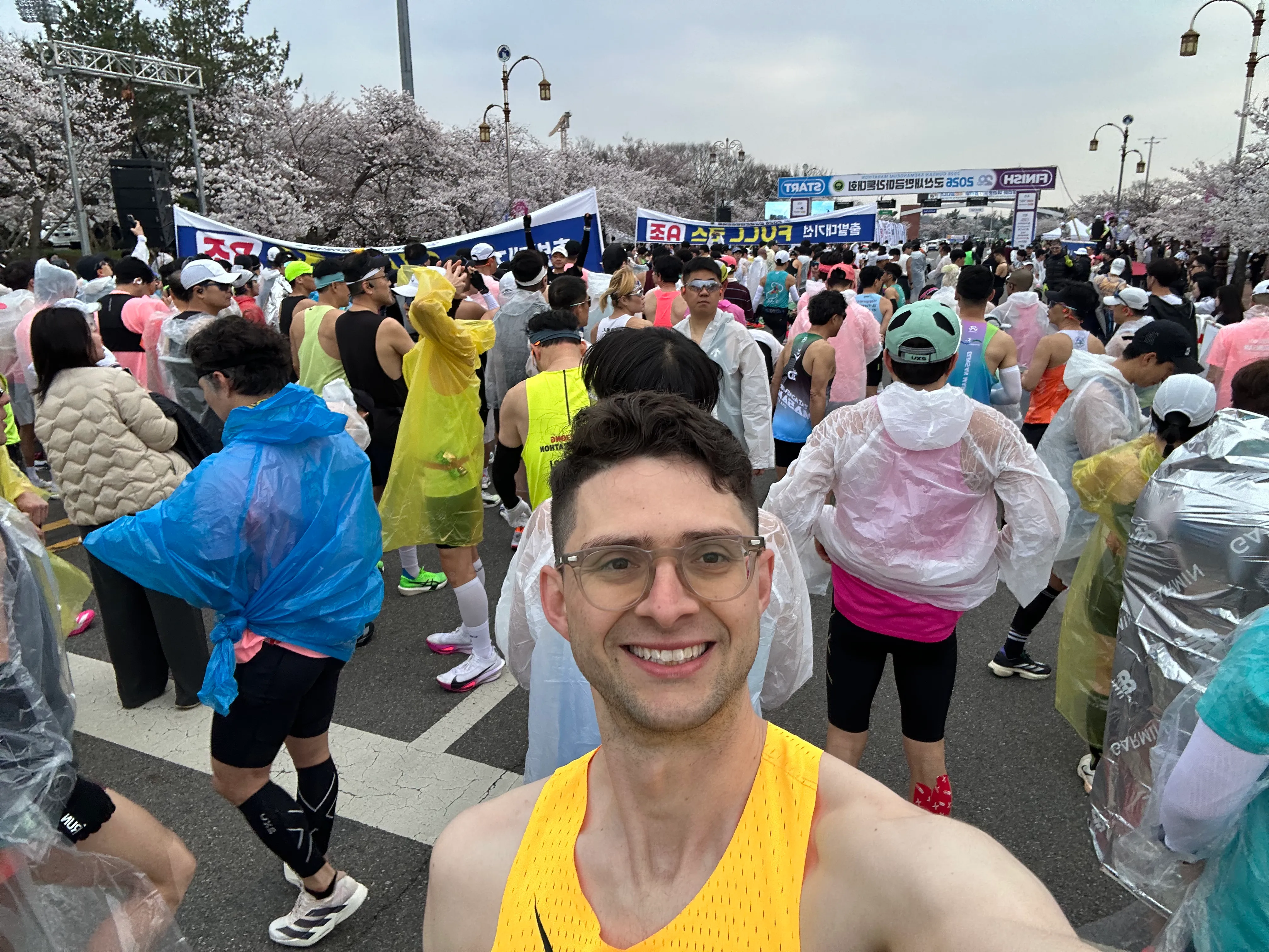 Quintin's race-day selfie at the 2026 Gunsan Saemangeum Marathon.